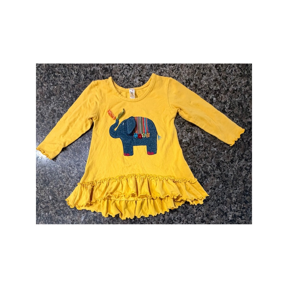 Love Jojo Toddler Girls Yellow Elephant Applique Ruffle Tunic Top 2T